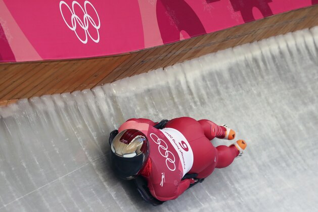 Sungbin Yun of South Korea takes a curve during the men's skeleton competition at the 2018 Winter Olympics in Pyeongchang, South Korea, Thursday, Feb. 15, 2018. (AP Photo/Michael Sohn)