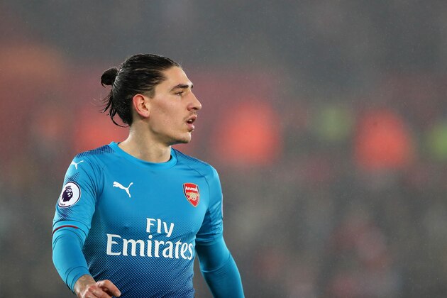 SWANSEA, WALES - JANUARY 30:  Hector Bellerin of Arsenal looks on during the Premier League match between Swansea City and Arsenal at Liberty Stadium on January 30, 2018 in Swansea, Wales.  (Photo by Matthew Ashton - AMA/Getty Images)