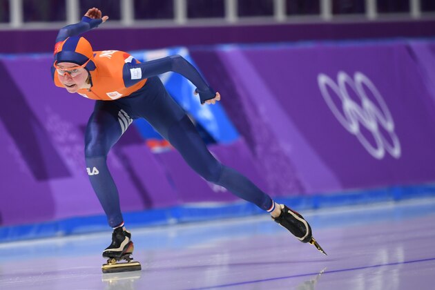 Netherlands' Esmee Visser competes in the women's 5,000m speed skating event during the Pyeongchang 2018 Winter Olympic Games at the Gangneung Oval in Gangneung on February 16, 2018. / AFP PHOTO / JUNG Yeon-Je        (Photo credit should read JUNG YEON-JE/AFP/Getty Images)
