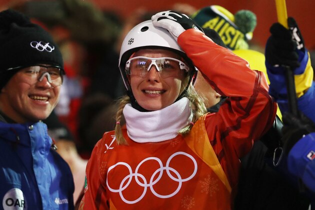 PYEONGCHANG-GUN, SOUTH KOREA - FEBRUARY 16:  Hanna Huskova of Belarus celebrates winning gold during the Freestyle Skiing Ladies' Aerials Final on day seven of the PyeongChang 2018 Winter Olympic Games at Phoenix Snow Park on February 16, 2018 in Pyeongchang-gun, South Korea.  (Photo by Al Bello/Getty Images)