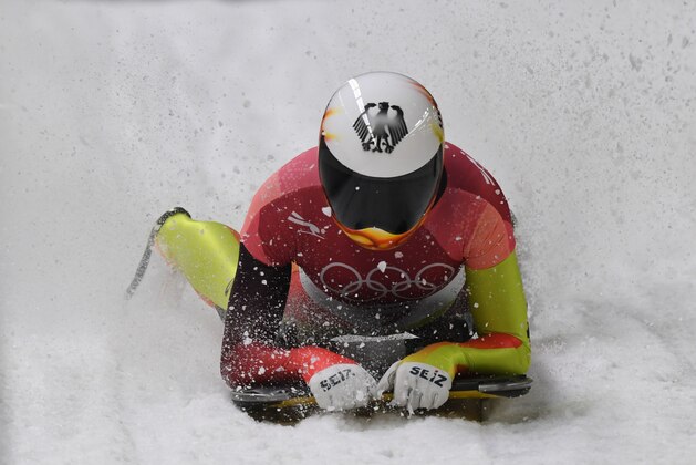 Germany's Jacqueline Loelling competes in the women's skeleton heat 2 run during the Pyeongchang 2018 Winter Olympic Games, at the Olympic Sliding Centre on February 16, 2018 in Pyeongchang.  / AFP PHOTO / Mark Ralston        (Photo credit should read MARK RALSTON/AFP/Getty Images)