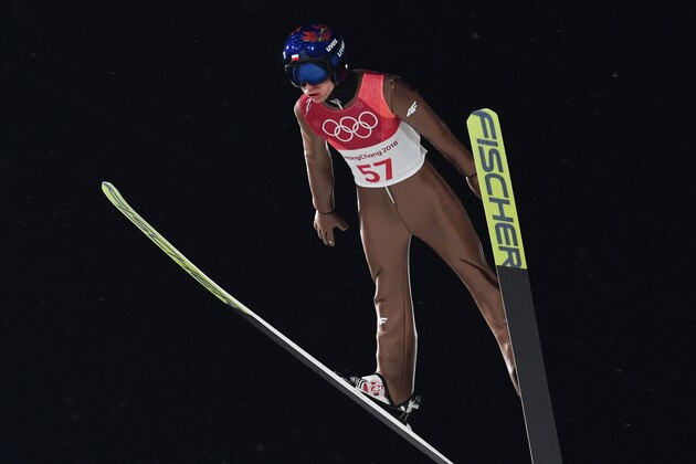 Poland's Kamil Stoch competes in the men's large hill individual ski jumping qualifying event during the Pyeongchang 2018 Winter Olympic Games on February 16, 2018, in Pyeongchang. / AFP PHOTO / Christof STACHE        (Photo credit should read CHRISTOF STACHE/AFP/Getty Images)