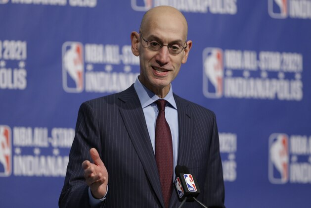 NBA Commissioner Adam Silver announces in Indianapolis, Wednesday, Dec. 13, 2017 that Indianapolis will host the 2021 NBA All-Star game . (AP Photo/Michael Conroy)