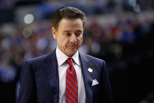INDIANAPOLIS, IN - MARCH 19: Head coach Rick Pitino of the Louisville Cardinals looks on in the first half against the Michigan Wolverines during the second round of the 2017 NCAA Men's Basketball Tournament at the Bankers Life Fieldhouse on March 19, 2017 in Indianapolis, Indiana.  (Photo by Joe Robbins/Getty Images)