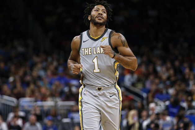 ORLANDO, FL - FEBRUARY 6: Derrick Rose #1 of the Cleveland Cavaliers during the game against the Orlando Magic at the Amway Center on February 6, 2018 in Orlando, Florida. The Magic defeated the Cavaliers 116 to 98. NOTE TO USER: User expressly acknowledges and agrees that, by downloading and or using this photograph, User is consenting to the terms and conditions of the Getty Images License Agreement. (Photo by Don Juan Moore/Getty Images)