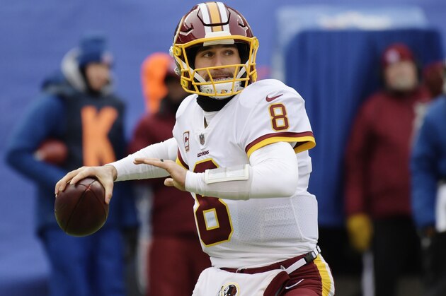 Washington Redskins quarterback Kirk Cousins (8) throws a pass during the first half of an NFL football game against the New York Giants Sunday, Dec. 31, 2017, in East Rutherford, N.J. (AP Photo/Bill Kostroun)