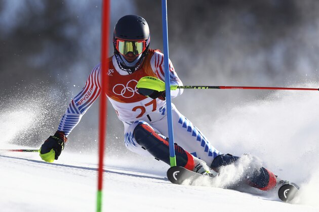 United States' Ted Ligety skis during the slalom portion of the men's combined at the 2018 Winter Olympics in Jeongseon, South Korea, Tuesday, Feb. 13, 2018. (AP Photo/Alessandro Trovati)