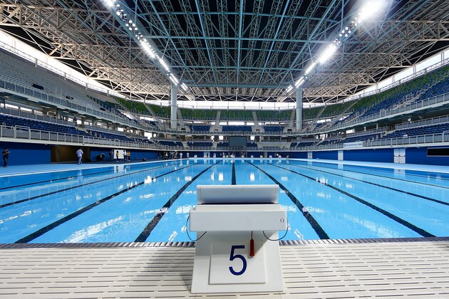 RIO DE JANEIRO, BRAZIL - APRIL 08:  General view of the Olympic Aquatics Stadium during the inauguration which was attended by the President Dilma Rousseff at the Barra Olympic Park on April 8, 2016 in Rio de Janeiro, Brazil.  (Photo by Buda Mendes/Getty Images)