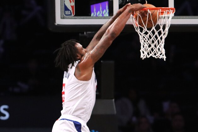 NEW YORK, NY - FEBRUARY 12: DeAndre Jordan #6 of the LA Clippers dunks the ball against the Brooklyn Nets in the first quarter during their game at Barclays Center on February 12, 2018 in the Brooklyn borough of New York City. NOTE TO USER: User expressly acknowledges and agrees that, by downloading and or using this photograph, User is consenting to the terms and conditions of the Getty Images License Agreement.  (Photo by Abbie Parr/Getty Images)