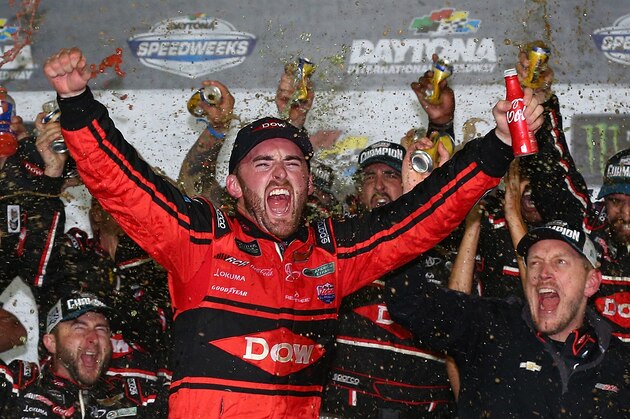 DAYTONA BEACH, FL - FEBRUARY 18:  Austin Dillon, driver of the #3 DOW Chevrolet, celebrates in Victory Lane after winning the Monster Energy NASCAR Cup Series 60th Annual Daytona 500 at Daytona International Speedway on February 18, 2018 in Daytona Beach, Florida.  (Photo by Sarah Crabill/Getty Images)