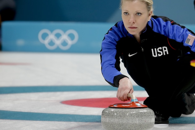 United States'skip Nina Roth throws a stone during a women's curling match against Canada at the 2018 Winter Olympics in Gangneung, South Korea, Saturday, Feb. 17, 2018. (AP Photo/Natacha Pisarenko)