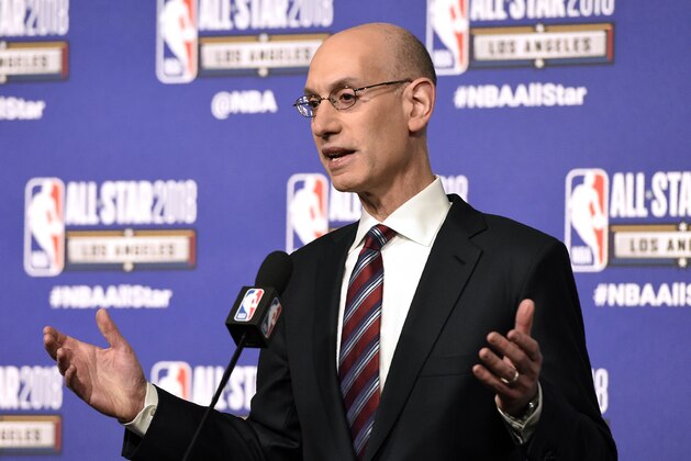 National Basketball Association commissioner Adam Silver speaks to the media during All-Star basketball game festivities, Saturday, Feb. 17, 2018, in Los Angeles. (AP Photo/Chris Pizzello)