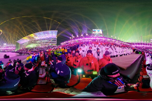 PYEONGCHANG-GUN, SOUTH KOREA - FEBRUARY 09:  (EDITOR'S NOTE: Image was created as an Equirectangular Panorama. Import image into a panoramic player to create an interactive 360 degree view.)  General view during the Opening Ceremony of the PyeongChang 2018 Winter Olympic Games at PyeongChang Olympic Stadium on February 9, 2018 in Pyeongchang-gun, South Korea.  (Photo by Clive Mason/Getty Images)