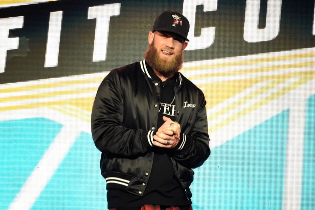 LAS VEGAS, NV - DECEMBER 01:  Major League Baseball player Bryce Harper speaks on stage at the Vegas Strong Benefit Concert at T-Mobile Arena to support victims of the October 1 tragedy on the Las Vegas Strip on December 1, 2017 in Las Vegas, Nevada.  (Photo by David Becker/Getty Images)