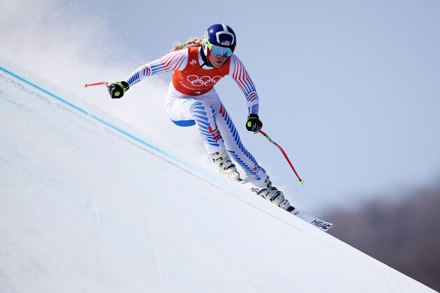 PYEONGCHANG-GUN, SOUTH KOREA - FEBRUARY 20:  Lindsey Vonn of the United States skis during the Ladies' Downhill Alpine Skiing training on day eleven of the PyeongChang 2018 Winter Olympic Games at Jeongseon Alpine Centre on February 20, 2018 in Pyeongchang-gun, South Korea.  (Photo by Ezra Shaw/Getty Images)