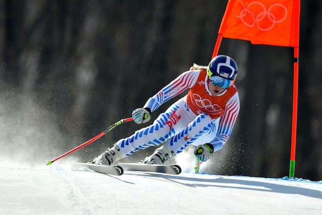 USA's Lindsey Vonn takes part in the 2nd training of the Alpine Skiing Women's Downhill at the Jeongseon Alpine Center during the Pyeongchang 2018 Winter Olympic Games in Pyeongchang on February 19, 2018.  / AFP PHOTO / Fabrice COFFRINI        (Photo credit should read FABRICE COFFRINI/AFP/Getty Images)