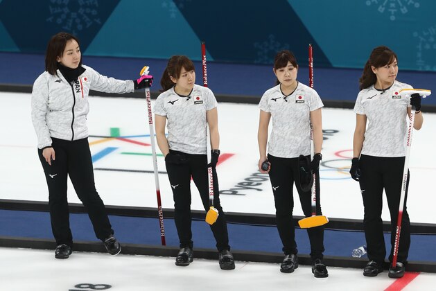 GANGNEUNG, SOUTH KOREA - FEBRUARY 20: Satsuki Fujisawa, Chinami Yoshida, Yumi Suzuki and Yurika Yoshida of Japan look on during the Women's Round Robin Session 10 on day eleven of the PyeongChang 2018 Winter Olympic Games at Gangneung Curling Centre on February 20, 2018 in Gangneung, South Korea.  (Photo by Robert Cianflone/Getty Images)