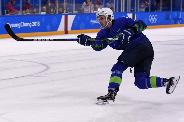 In this photo taken on February 17, 2018  Slovenia's Ziga Jeglic scores the game-winning goal against Slovakia during a penalty-shot shootout in the men's preliminary round ice hockey match between Slovakia and Slovenia during the Pyeongchang 2018 Winter Olympic Games at the Kwandong Hockey Centre in Gangneung.  
Slovenian ice hockey player Ziga Jeglic failed a drugs test and has been suspended, the Court of Arbitration for Sport (CAS) said on February 20, 2018, becoming the third doping case at the Pyeongchang Olympics. / AFP PHOTO / JUNG Yeon-Je        (Photo credit should read JUNG YEON-JE/AFP/Getty Images)