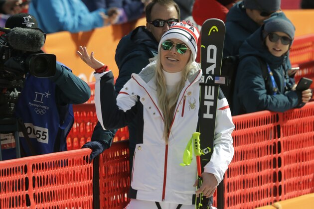 United States' Lindsey Vonn reacts after competing in the women's downhill at the 2018 Winter Olympics in Jeongseon, South Korea, Wednesday, Feb. 21, 2018. (AP Photo/Michael Probst)