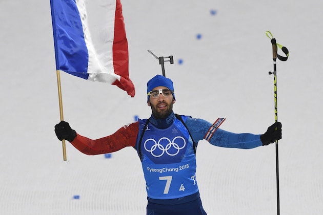 PYEONGCHANG-GUN, SOUTH KOREA - FEBRUARY 20: Martin Fourcade of France wins the gold medal during the Biathlon Mixed Relay at Alpensia Biathlon Centre on February 20, 2018 in Pyeongchang-gun, South Korea. (Photo by Alain Grosclaude/Agence Zoom/Getty Images)