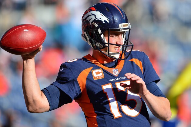 DENVER, CO - DECEMBER 10:  Quarterback Trevor Siemian #13 of the Denver Broncos throws during player warm ups before a game against the New York Jets at Sports Authority Field at Mile High on December 10, 2017 in Denver, Colorado. (Photo by Dustin Bradford/Getty Images)