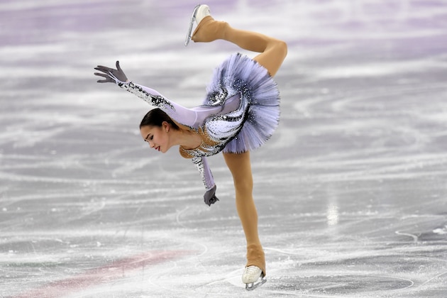 Russia's Alina Zagitova competes in the women's single skating short program of the figure skating event during the Pyeongchang 2018 Winter Olympic Games at the Gangneung Ice Arena in Gangneung on February 21, 2018. / AFP PHOTO / Kirill KUDRYAVTSEV        (Photo credit should read KIRILL KUDRYAVTSEV/AFP/Getty Images)