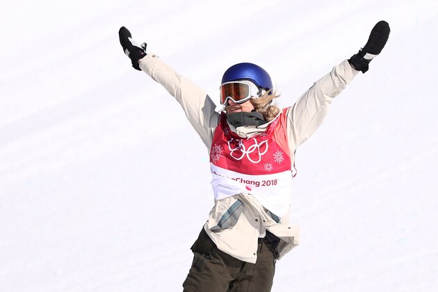 PYEONGCHANG-GUN, SOUTH KOREA - FEBRUARY 22:  Anna Gasser of Austria celebrates after her final run to win the gold medal during the Snowboard - Ladies' Big Air Final on day 13 of the PyeongChang 2018 Winter Olympic Games at Phoenix Snow Park on February 22, 2018 in Pyeongchang-gun, South Korea.  (Photo by Lars Baron/Getty Images)