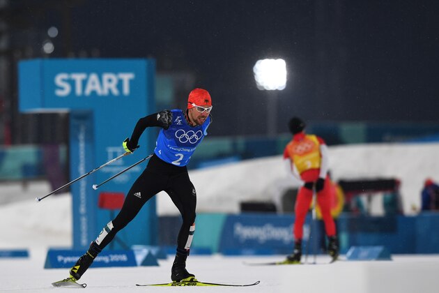 Germany's Johannes Rydzek competes in the nordic combined team Gundersen LH/4x5km cross country at the Alpensia Cross-Country Skiing Centre during the Pyeongchang 2018 Winter Olympic Games on February 22, 2018 in Pyeongchang. / AFP PHOTO / Christof STACHE        (Photo credit should read CHRISTOF STACHE/AFP/Getty Images)