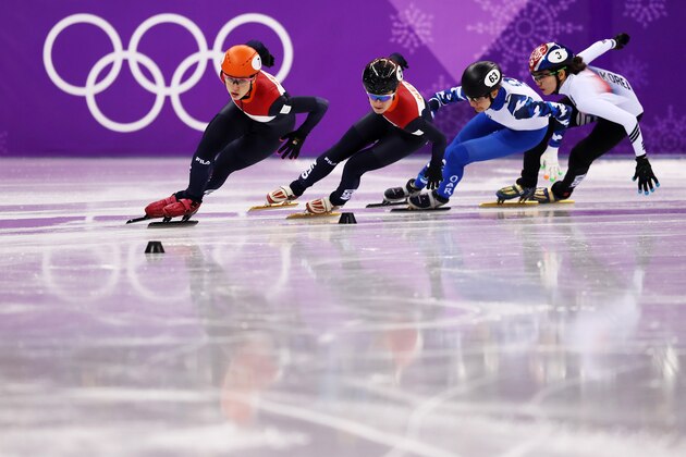 GANGNEUNG, SOUTH KOREA - FEBRUARY 22:  Suzanne Schulting of the Netherlands leads her Ladies 1000m Short Track Speed Skating Quarter Final on day thirteen of the PyeongChang 2018 Winter Olympic Games at Gangneung Ice Arena on February 22, 2018 in Gangneung, South Korea.  (Photo by Richard Heathcote/Getty Images)