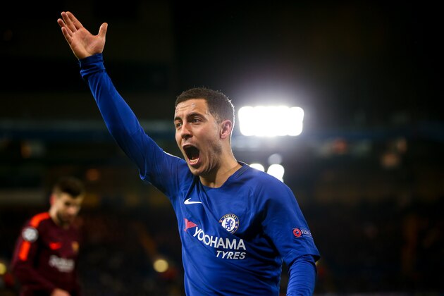LONDON, ENGLAND - FEBRUARY 20: Eden Hazard of Chelsea during the UEFA Champions League Round of 16 First Leg match between Chelsea FC and FC Barcelona at Stamford Bridge on February 20, 2018 in London, United Kingdom. (Photo by Robbie Jay Barratt - AMA/Getty Images)