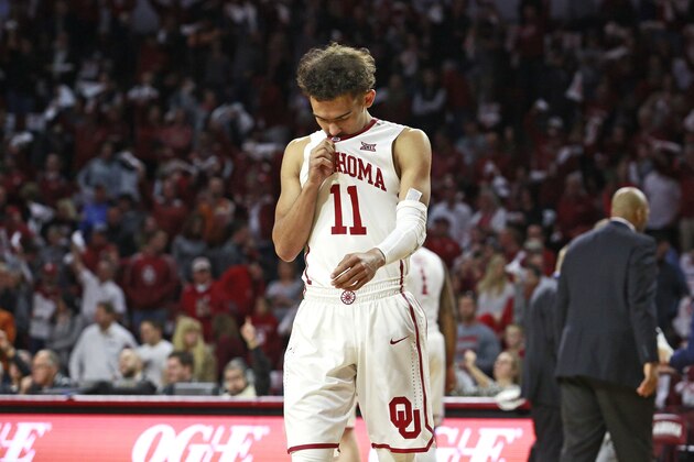 NORMAN, OK - FEBRUARY 17: Trae Young #11 of the Oklahoma Sooners takes to the court before the game against the Texas Longhorns at Lloyd Noble Center on February 24, 2018 in Norman, Oklahoma. The Longhorns defeated the Sooners 77-66. (Photo by Brett Deering/Getty Images)