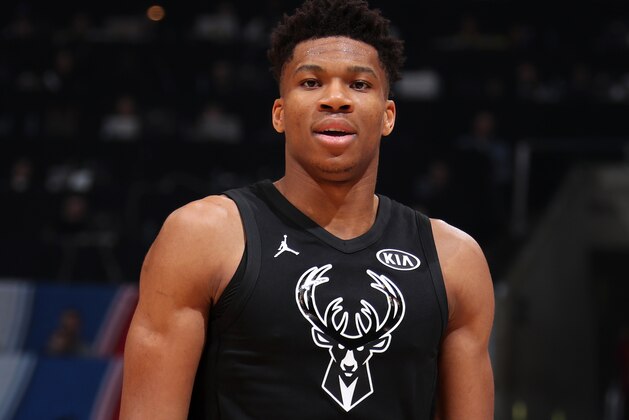 LOS ANGELES, CA - FEBRUARY 18:  Giannis Antetokounmpo #34 of Team Stephen looks on during the game against Team LeBron during the NBA All-Star Game as a part of 2018 NBA All-Star Weekend at STAPLES Center on February 18, 2018 in Los Angeles, California. NOTE TO USER: User expressly acknowledges and agrees that, by downloading and/or using this photograph, user is consenting to the terms and conditions of the Getty Images License Agreement.  Mandatory Copyright Notice: Copyright 2018 NBAE (Photo by Nathaniel S. Butler/NBAE via Getty Images)