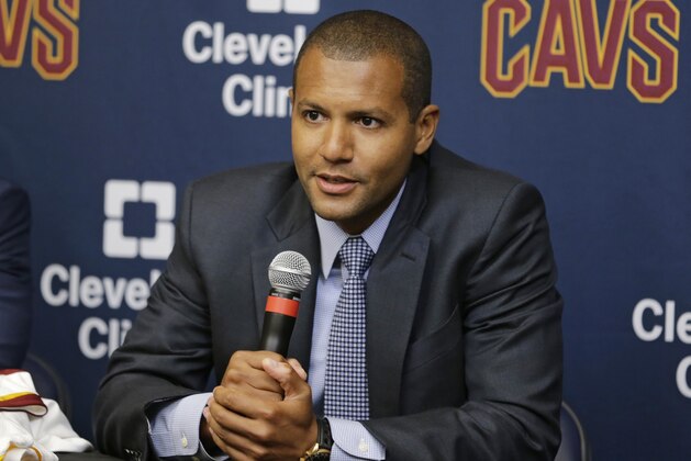 Cleveland Cavaliers general manager Koby Altman speaks during a news conference at the teams practice facility, Thursday, Sept. 7, 2017, in Independence, Ohio. (AP Photo/Tony Dejak)