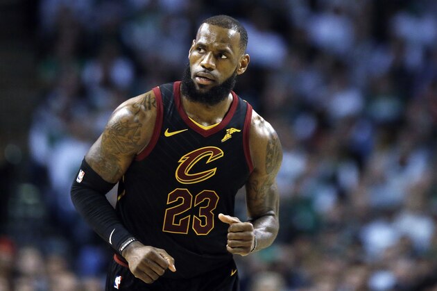 Cleveland Cavaliers' LeBron James plays against the Boston Celtics during the second quarter of an NBA basketball game in Boston, Sunday, Feb. 11, 2018. (AP Photo/Michael Dwyer)