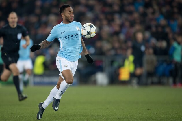 BASEL, SWITZERLAND - FEBRUARY 13: Manchester City's Raheem Sterling in action during the UEFA Champions League Round of 16 First Leg match between FC Basel and Manchester City at St. Jakob-Park on February 13, 2018 in Basel, Switzerland. (Photo by MB Media/Getty Images)