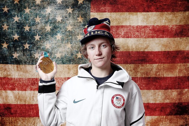 GANGNEUNG, SOUTH KOREA - FEBRUARY 12:  (BROADCAST-OUT) Gold medalist in Mens' Snowboard Slopestyle Redmond Gerard of the United States poses for a portrait on the Today Show Set on February 12, 2018 in Gangneung, South Korea.  (Photo by Marianna Massey/Getty Images)