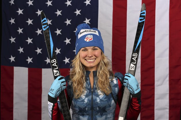 U.S. Olympic Winter Games cross-country skiing hopeful Jessie Diggins poses for a portrait at the 2017 Team USA media summit Wednesday, Sept. 27, 2017, in Park City, Utah. (AP Photo/Rick Bowmer)