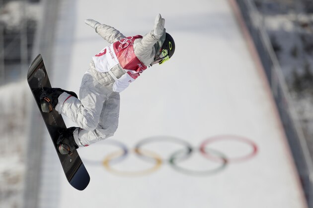 Redmond Gerard, of the United States, jumps during the men's Big Air snowboard qualification competition at the 2018 Winter Olympics in Pyeongchang, South Korea, Wednesday, Feb. 21, 2018. (AP Photo/Dmitri Lovetsky)