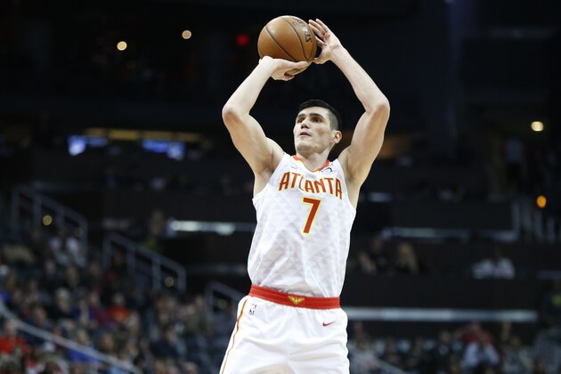 Atlanta Hawks forward Ersan Ilyasova (7) shoots the ball against the Portland Trail Blazers in the second half of an NBA basketball game, Saturday, Dec. 30, 2017, in Atlanta. The Hawks won 104-89. (AP Photo/Brett Davis)