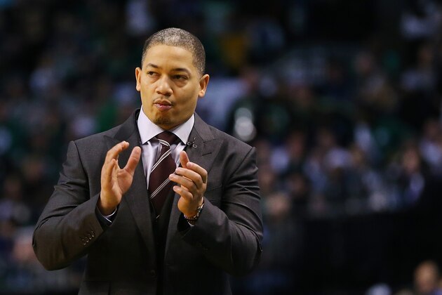 BOSTON, MA - FEBRUARY 11:  Head coach Tyronn Lue of the Cleveland Cavaliers looks on during a game against the Boston Celtics at TD Garden on February 11, 2018 in Boston, Massachusetts. NOTE TO USER: User expressly acknowledges and agrees that, by downloading and or using this photograph, User is consenting to the terms and conditions of the Getty Images License Agreement.  (Photo by Adam Glanzman/Getty Images)