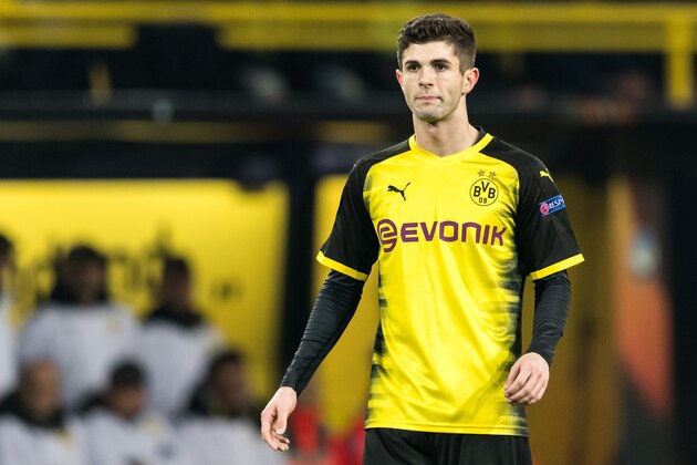 Christian Pulisic of Borussia Dortmund during the UEFA Europa League round of 32 match between Borussia Dortmund and Atalanta Bergamo at the Signal Iduna Park stadium on February 14, 2018 in Dortmund, Germany.(Photo by VI Images via Getty Images)
