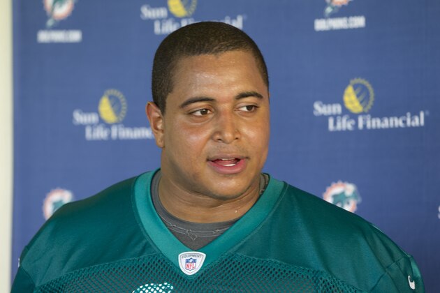 Jonathan Martin during the Miami Dolphins Rookies football camp in Davie, Fla., Friday, May , 2012.(AP Photo/J Pat Carter)
