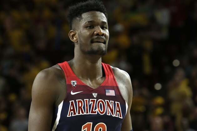 Arizona forward Deandre Ayton (13) in the second half during an NCAA college basketball game against Arizona State, Thursrday, Feb. 15, 2018, in Tempe, Ariz. Arizona defeated Arizona State 77-70. (AP Photo/Rick Scuteri) Arizona forward Deandre Ayton (13) in the second half during an NCAA college basketball game against Arizona State, Thursrday, Feb. 15, 2018, in Tempe, Ariz. Arizona defeated Arizona State 77-70. (AP Photo/Rick Scuteri)