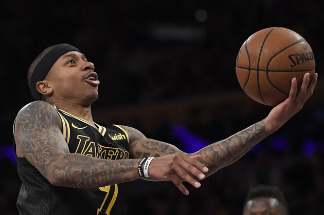 Los Angeles Lakers guard Isaiah Thomas shoots during the second half of an NBA basketball game against the Dallas Mavericks, Friday, Feb. 23, 2018, in Los Angeles. The Lakers won 124-102. (AP Photo/Mark J. Terrill)