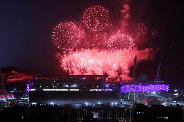 Fireworks explode over the Olympic Stadium during the closing ceremony at the 2018 Winter Olympics in Pyeongchang, South Korea, Sunday, Feb. 25, 2018. (AP Photo/Dmitri Lovetsky)