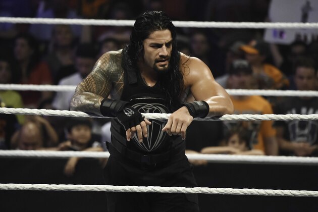 MIAMI, FL- SEPTEMBER 01: Roman Reigns looks on during the WWE Smackdown on September 1, 2015 at the American Airlines Arena in Miami, Florida.  (Photo by Ron ElkmanSports Imagery/Getty Images)