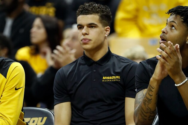 COLUMBIA, MO - DECEMBER 19:  Michael Porter Jr. #13 of the Missouri Tigers watches from the bench during the game against the Stephen F. Austin Lumberjacks at Mizzou Arena on December 19, 2017 in Columbia, Missouri.  (Photo by Jamie Squire/Getty Images)