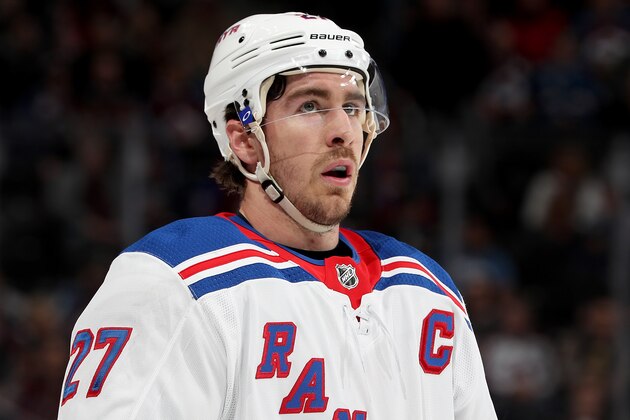 DENVER, CO - JANUARY 20:  Ryan McDonagh #27 of the New York Rangers plays the Colorado Avalanche at the Pepsi Center on January 20, 2018 in Denver, Colorado.  (Photo by Matthew Stockman/Getty Images)