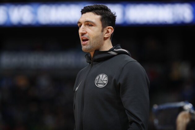 Golden State Warriors center Zaza Pachulia (27) in the first half of an NBA basketball game Saturday, Feb. 3, 2018, in Denver. (AP Photo/David Zalubowski)