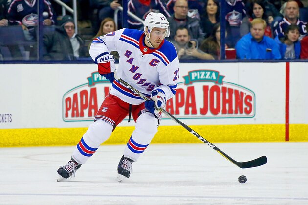 COLUMBUS, OH - NOVEMBER 17:  Ryan McDonagh #27 of the New York Rangers controls the puck during the game against the Columbus Blue Jackets on November 17, 2017 at Nationwide Arena in Columbus, Ohio. (Photo by Kirk Irwin/Getty Images)